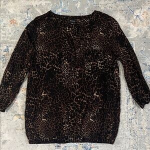 Women's 3/4 Sleeve Brown Leopard Print Blouse Size Xsmall